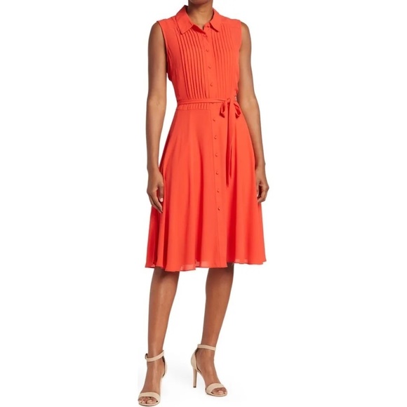 Nanette Lepore Dresses & Skirts - NANETTE Lepore Sleeveless Pintuck Belted Shirt Dress in Saffron Sun Size 8 NWT